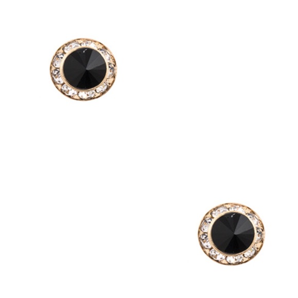 Crystal Stud Earrings Black Gold Minimalist Posts - Picture 3 of 3